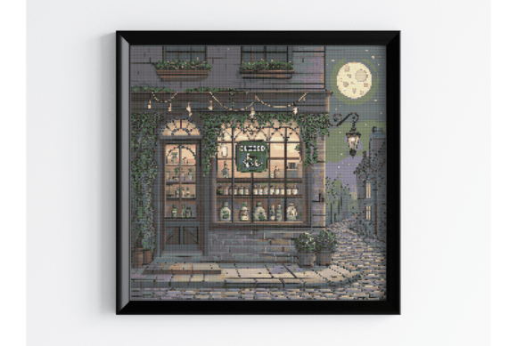 Night Coffee Shop Embroidery Design